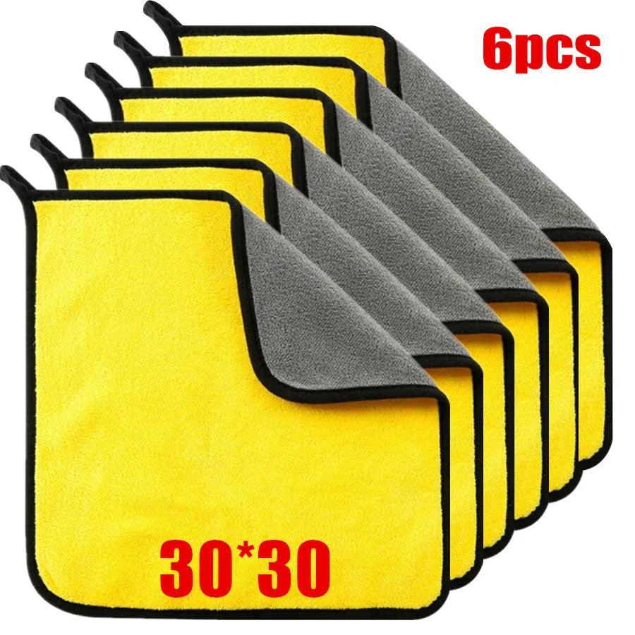 1/2/6pcs Microfiber Cleaning Towel Thicken Soft Drying Cloth Car Body Washing Towels Double Layer Clean Rags Car Accessories - P's One-Stop Shop 