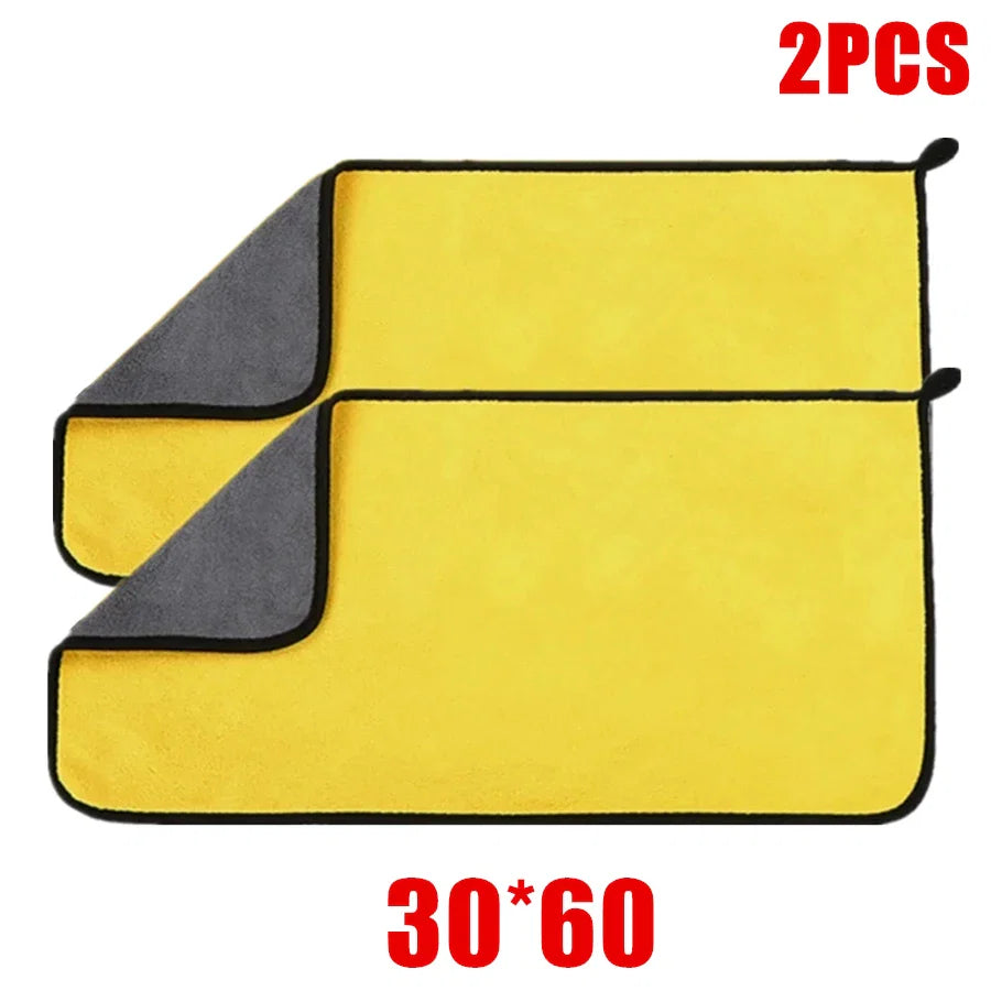 1/2/6pcs Microfiber Cleaning Towel Thicken Soft Drying Cloth Car Body Washing Towels Double Layer Clean Rags Car Accessories - P's One-Stop Shop 
