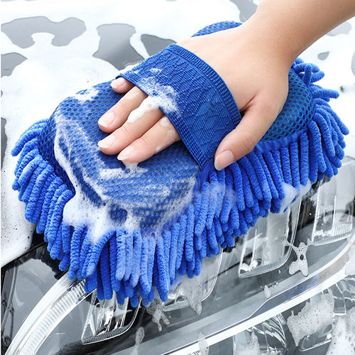 1Pc Blue Microfiber Chenille Car Wash Sponge Care Washing Brush Pad Cleaning Tool Auto Washing Towel Gloves Styling Accessories - P's One-Stop Shop 