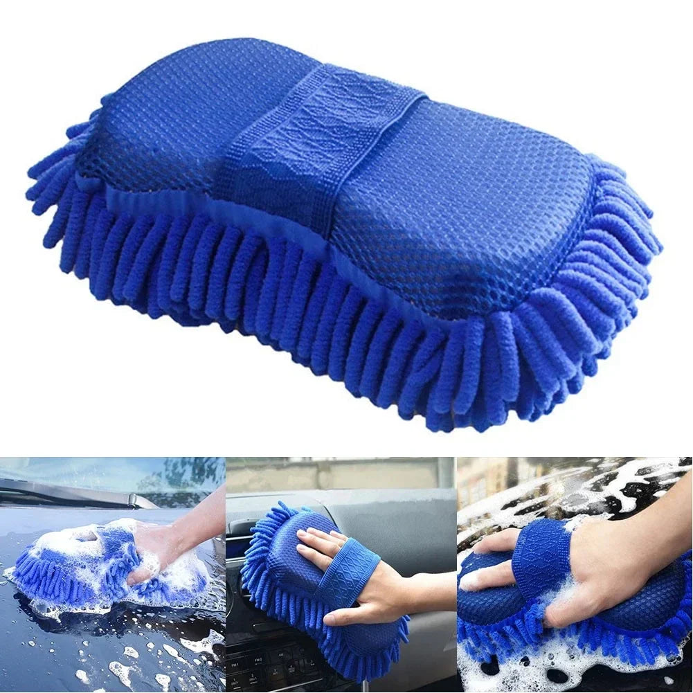 1Pc Blue Microfiber Chenille Car Wash Sponge Care Washing Brush Pad Cleaning Tool Auto Washing Towel Gloves Styling Accessories - P's One-Stop Shop 