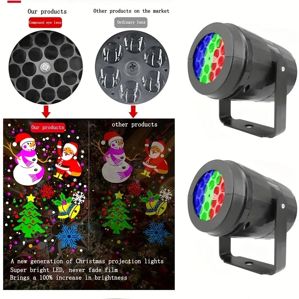 1pc Snowflake Christmas Laser Projector Light,16 patterns Waterproof Rotating Christmas LED Stage Lights Christmas Decoration - P's One-Stop Shop 