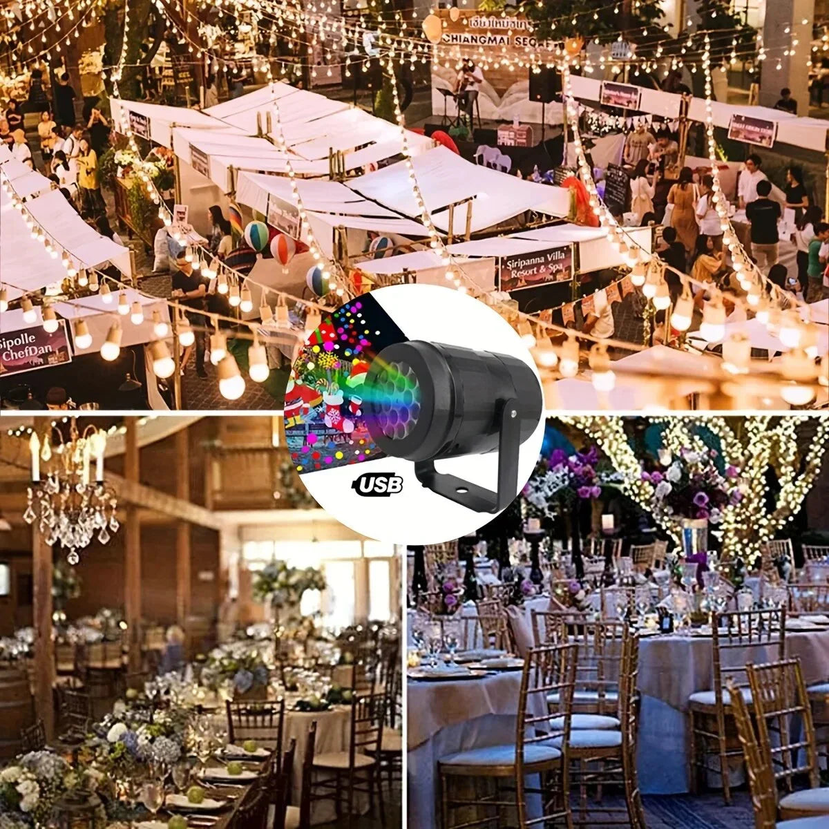 1pc Snowflake Christmas Laser Projector Light,16 patterns Waterproof Rotating Christmas LED Stage Lights Christmas Decoration - P's One-Stop Shop 