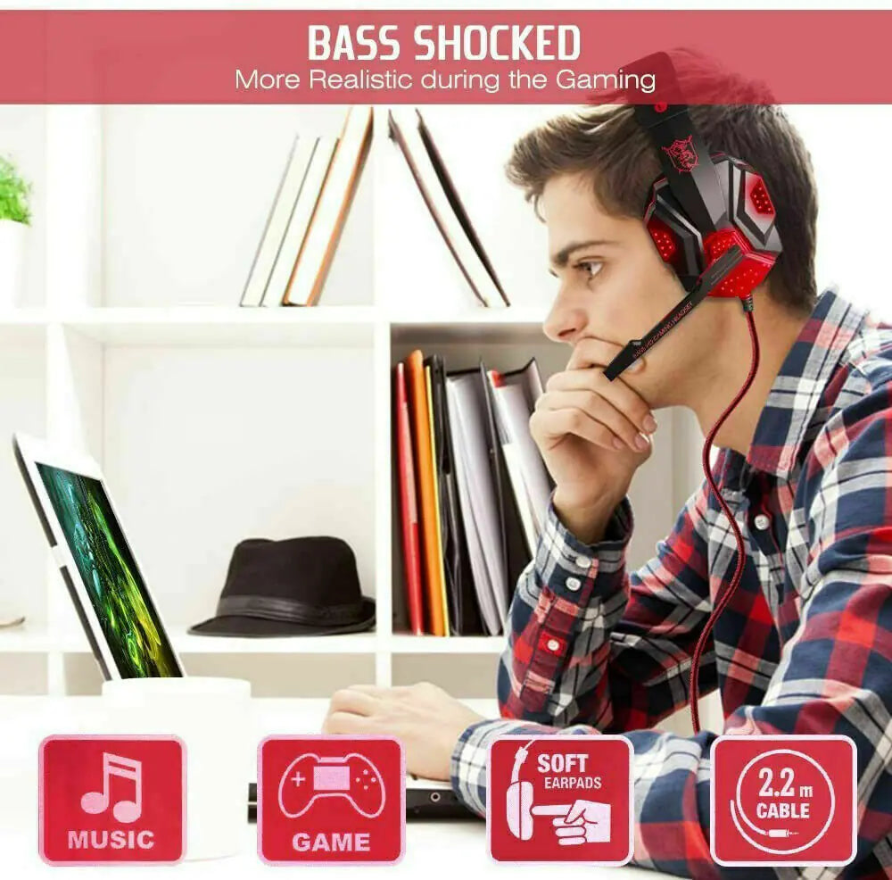 3.5mm Gaming Headset Mic LED Headphones Stereo Bass Surround For PC PS4 Xbox One - P's One-Stop Shop 