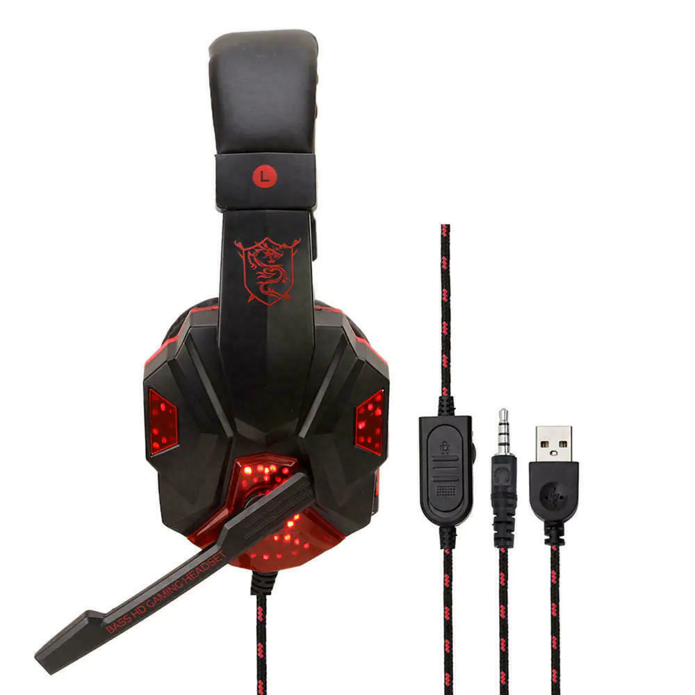 3.5mm Gaming Headset Mic LED Headphones Stereo Bass Surround For PC PS4 Xbox One - P's One-Stop Shop 