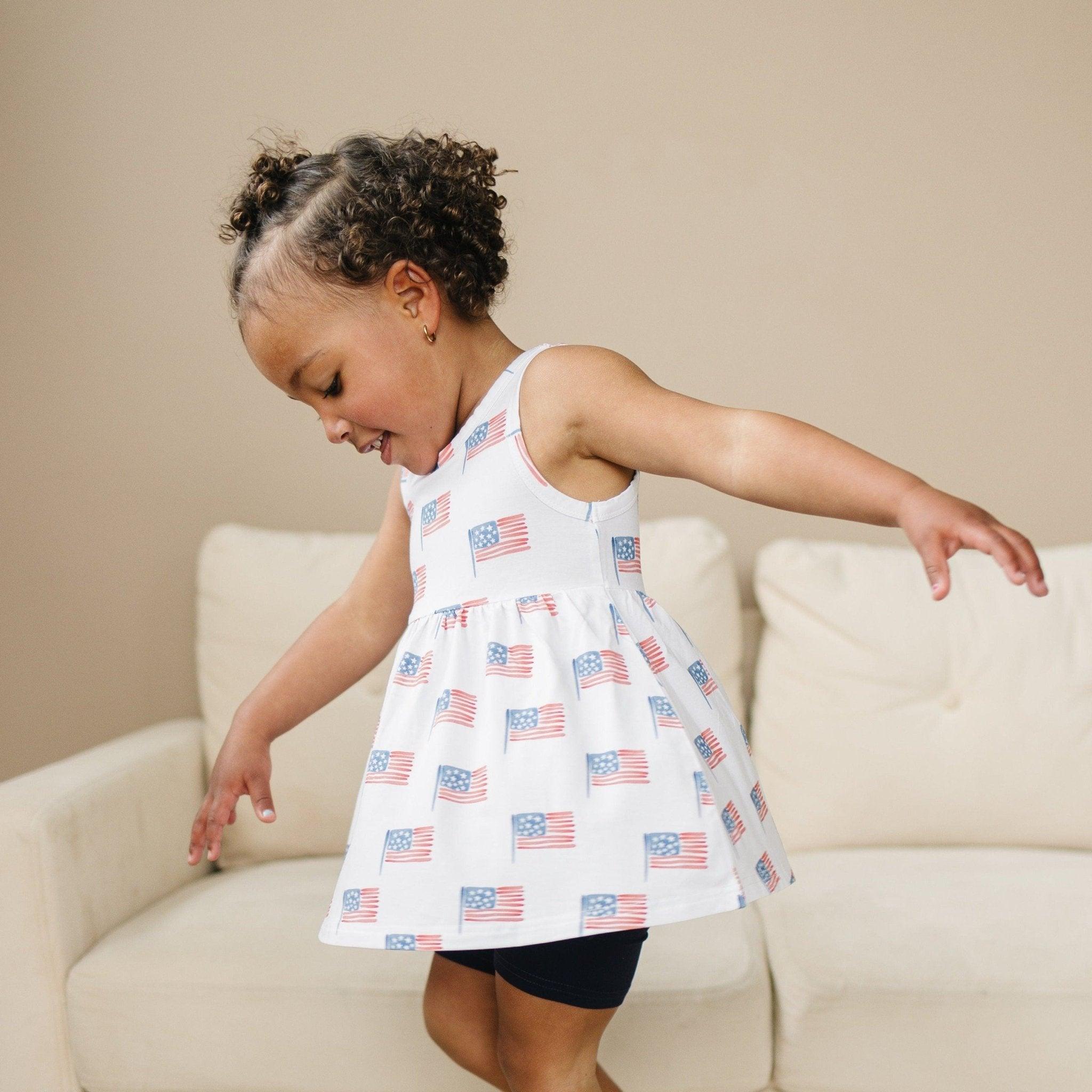 4th of July Flag Print Bamboo Peplum Top & Bike Shorts - P's One-Stop Shop 