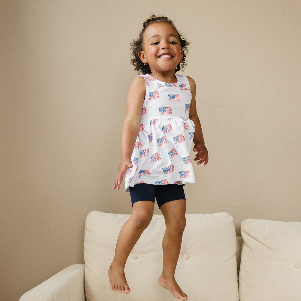 4th of July Flag Print Bamboo Peplum Top & Bike Shorts - P's One-Stop Shop 
