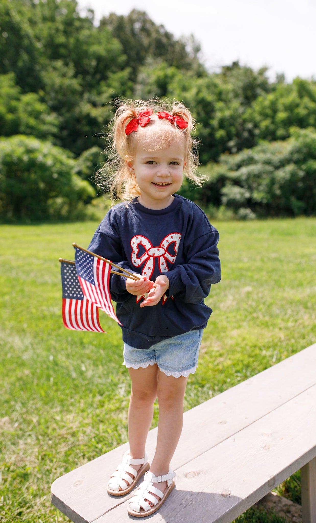 4th of July Tulip Bow Applique Crewneck Sweatshirt - P's One-Stop Shop 