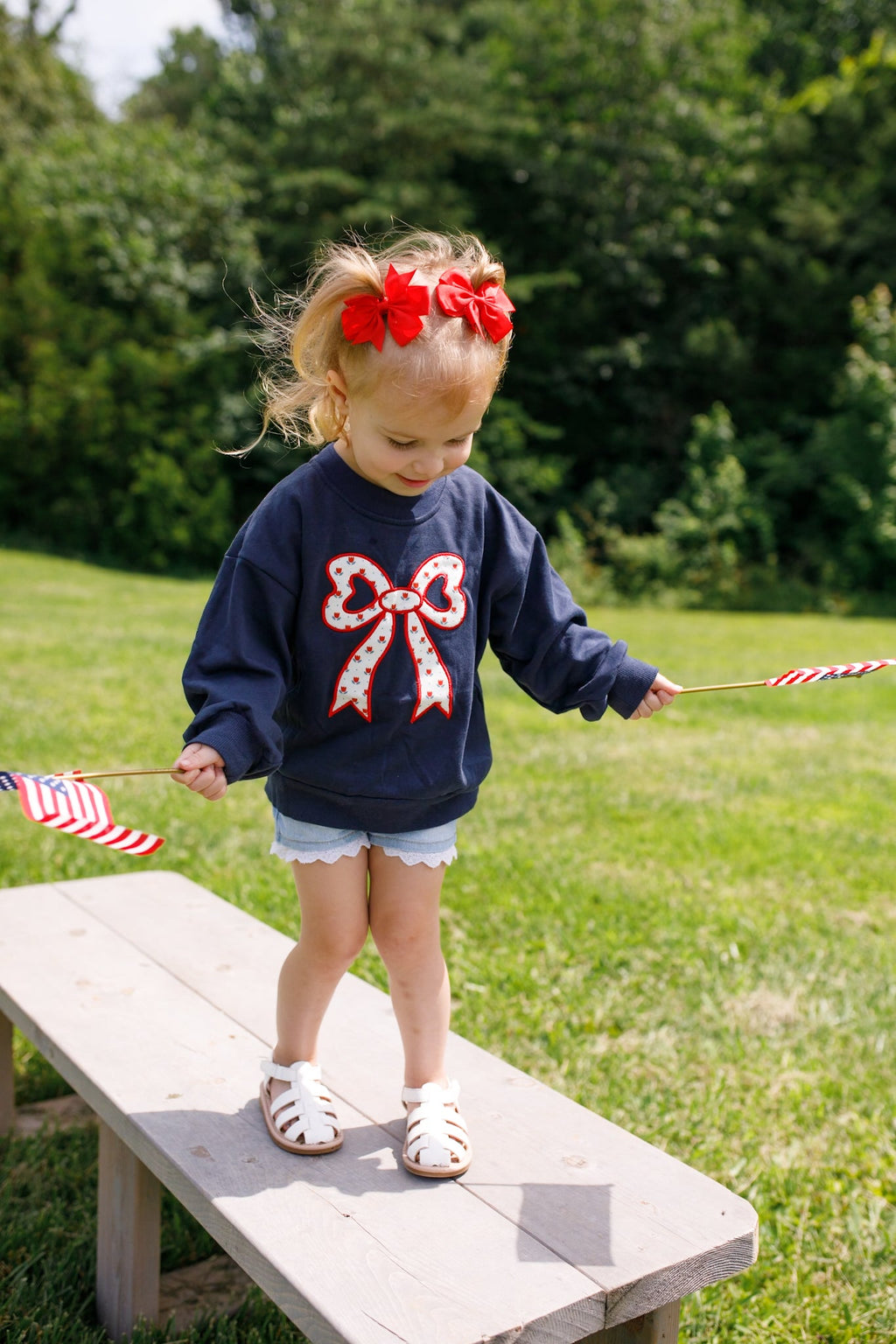 4th of July Tulip Bow Applique Crewneck Sweatshirt - P's One-Stop Shop 