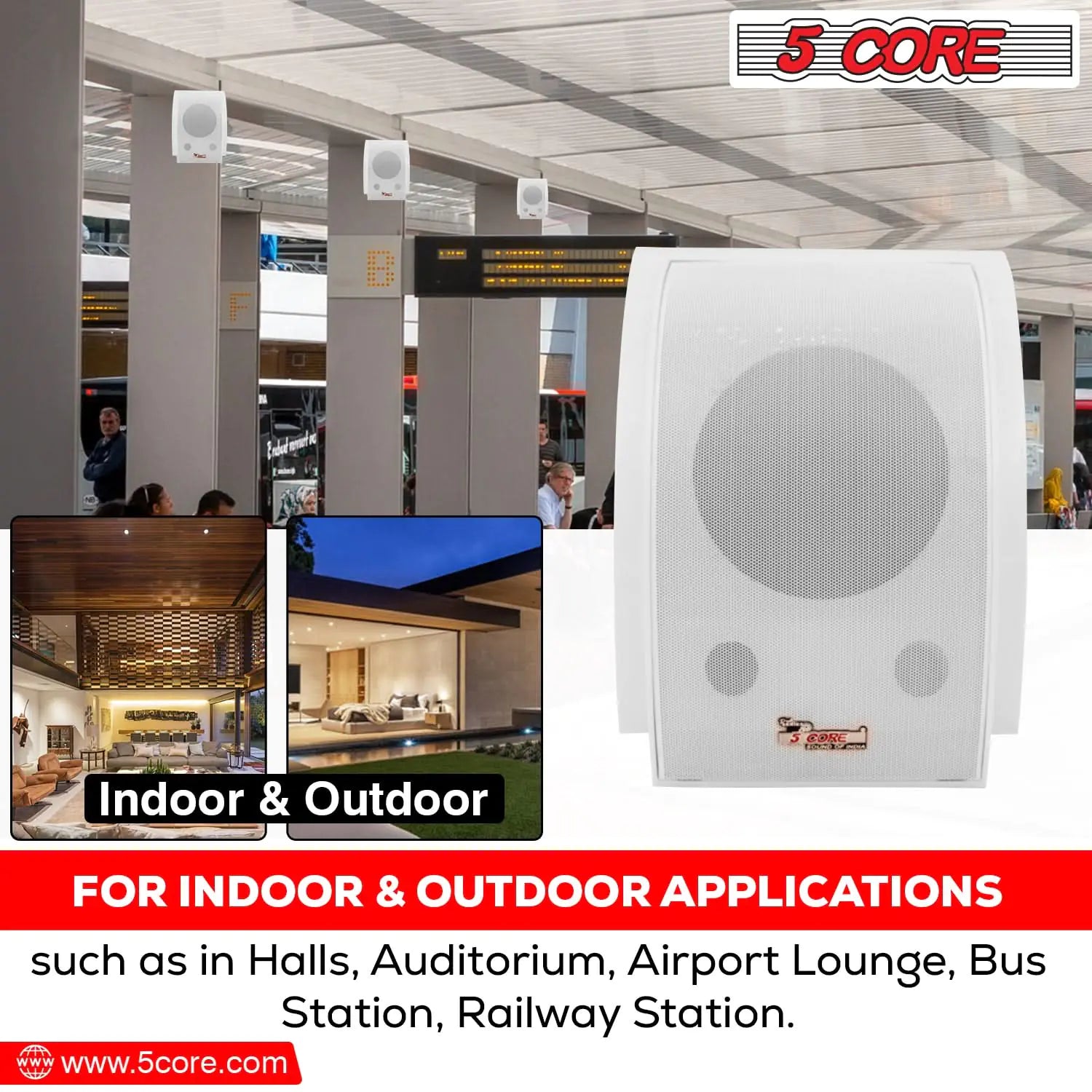 5Core Outdoor Speakers Stereo In Wall 100W Peak Passive Home Audio System - P's One-Stop Shop 
