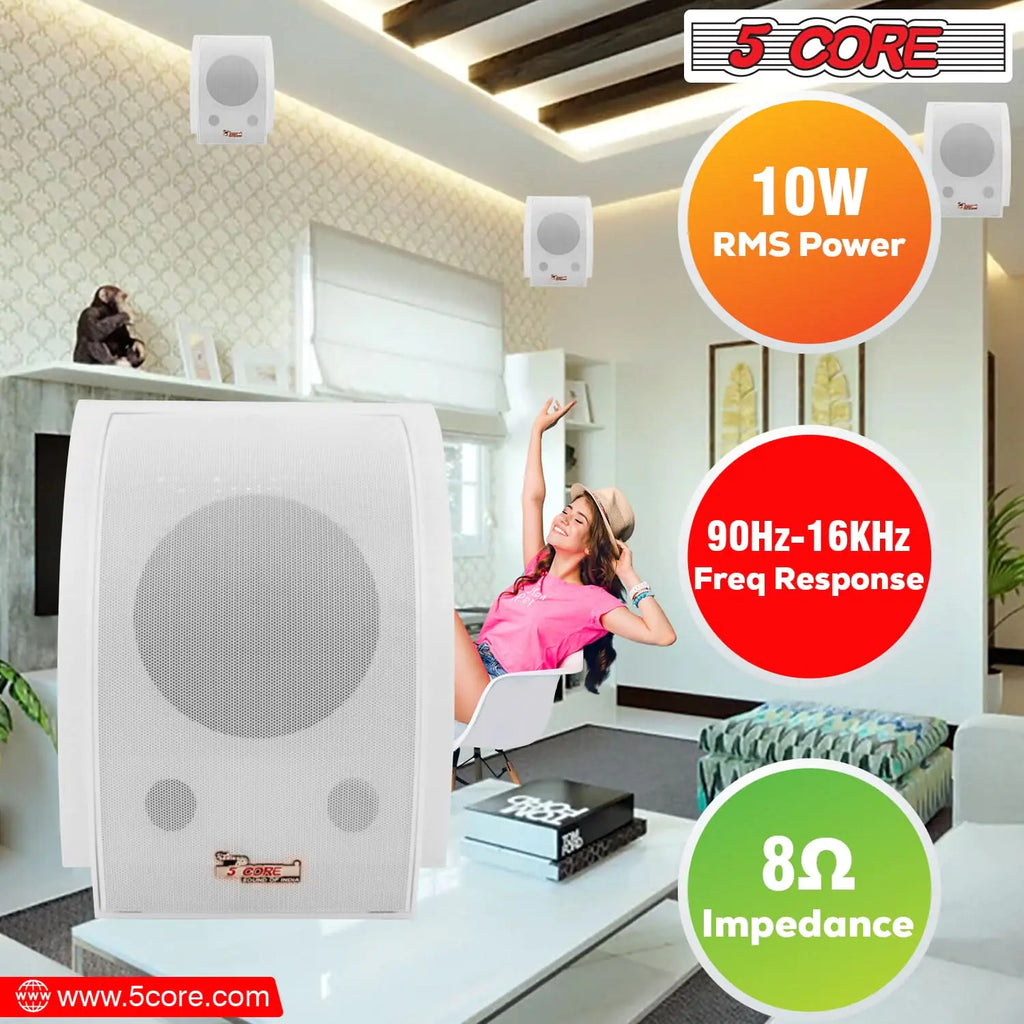 5Core Outdoor Speakers Stereo In Wall 100W Peak Passive Home Audio System - P's One-Stop Shop 