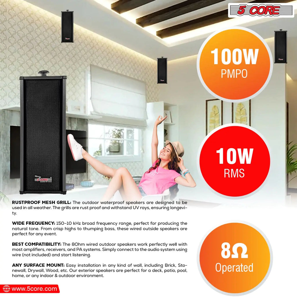 5Core Outdoor Speakers Stereo In Wall 100W Peak Passive Home Audio System - P's One-Stop Shop 