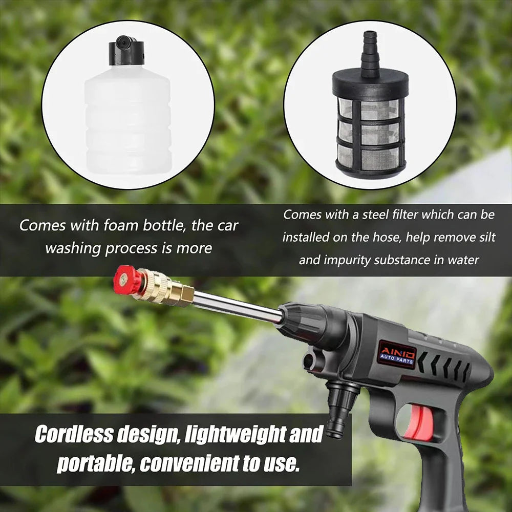 60BAR Wireless High Pressure Car Wash Water Gun Car Washer Self Priming Sustain 300W For Auto Home Garden Cleaning Car Washing - P's One-Stop Shop 
