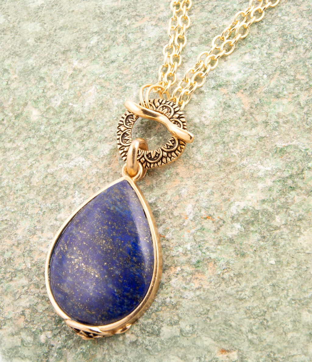 Abby Blue Lapis Golden Pendant Necklace - P's One-Stop Shop 
