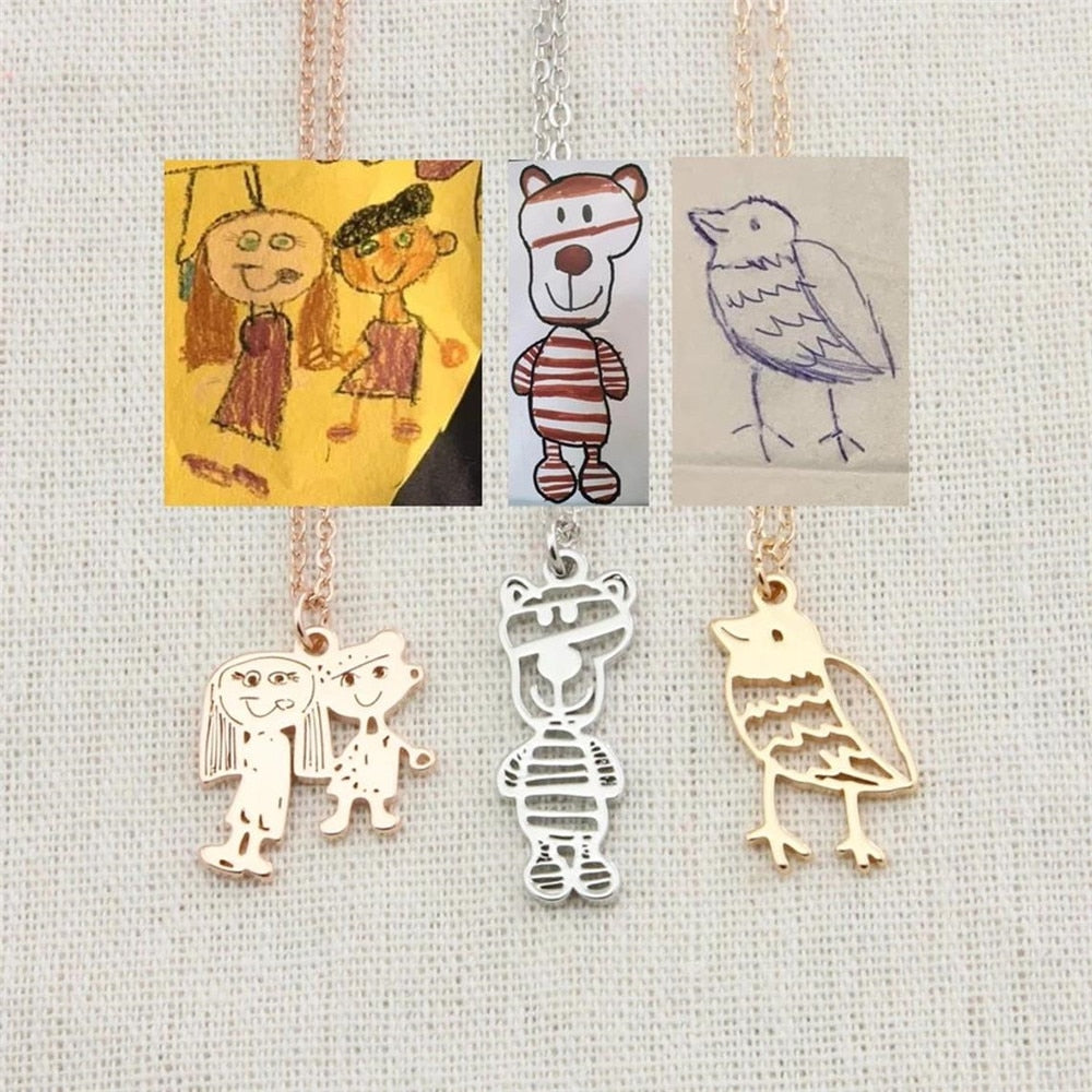 Actual Kids Drawing Necklace Art Gift Customized Personalized Necklace Children Artwork Necklace - P's One-Stop Shop 