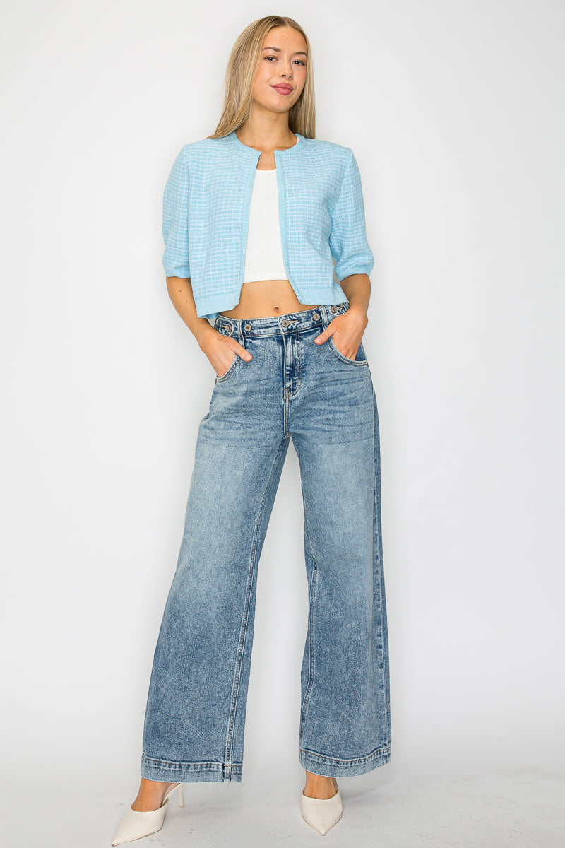 Adjustable Waistband High Rise Baggy Wide Jeans - P's One-Stop Shop 