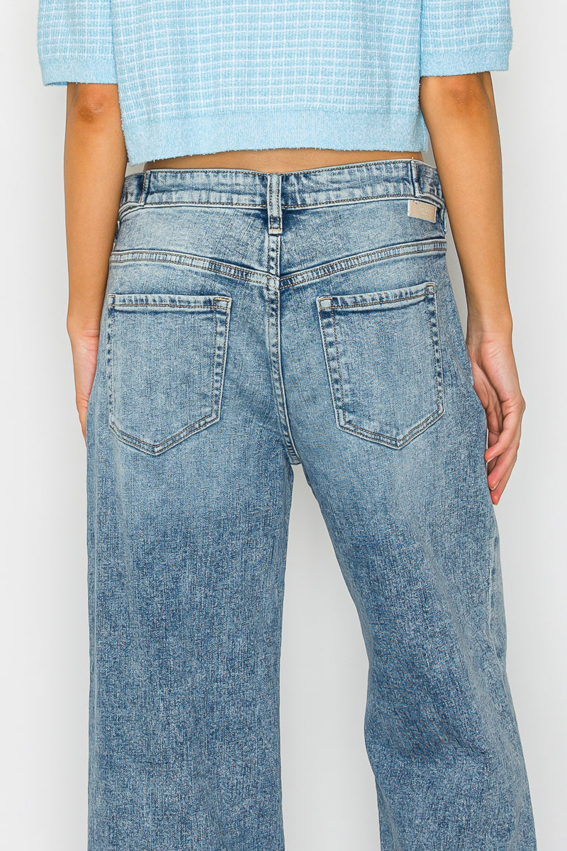 Adjustable Waistband High Rise Baggy Wide Jeans - P's One-Stop Shop 