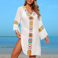 Beach Cover up Arrival Mosaic Floral Beach Dress Cloth Floral Seaside Vacation Sun Protection Blouse for Women - P's One-Stop Shop 