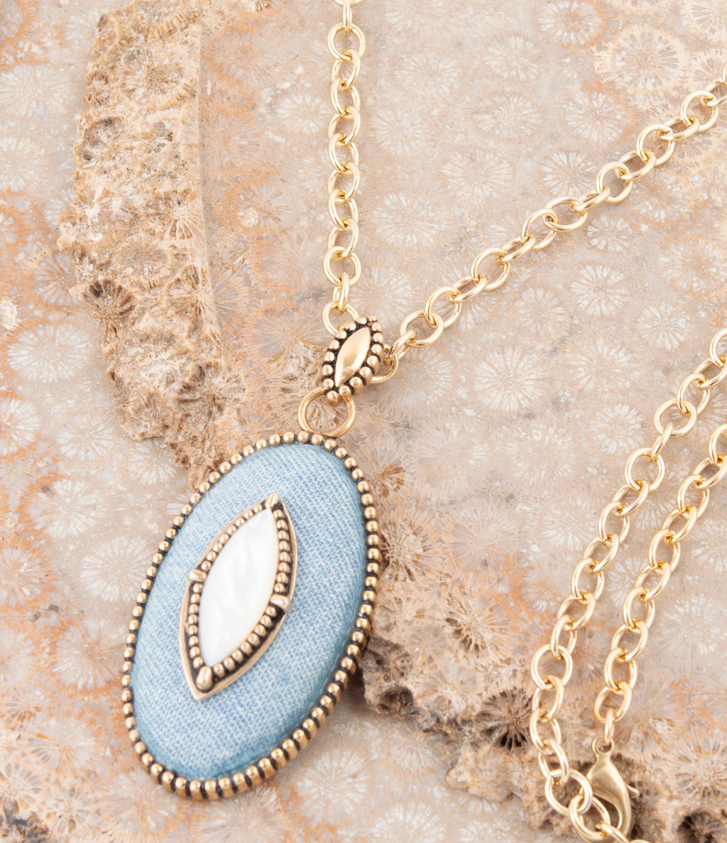 Blue Denim Dreams White Mother of Pearl Golden Pendant Necklace - P's One-Stop Shop 