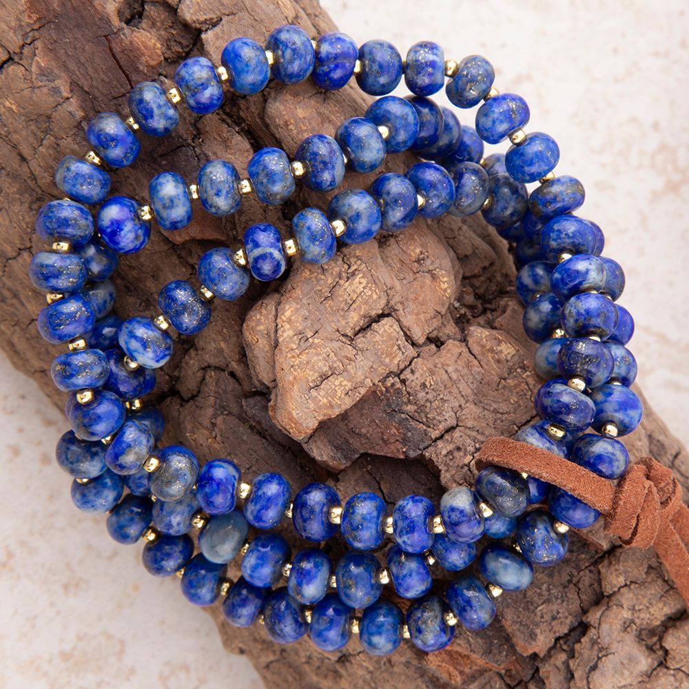 Blue Lapis Triple Strand Golden Bracelet Set - P's One-Stop Shop 