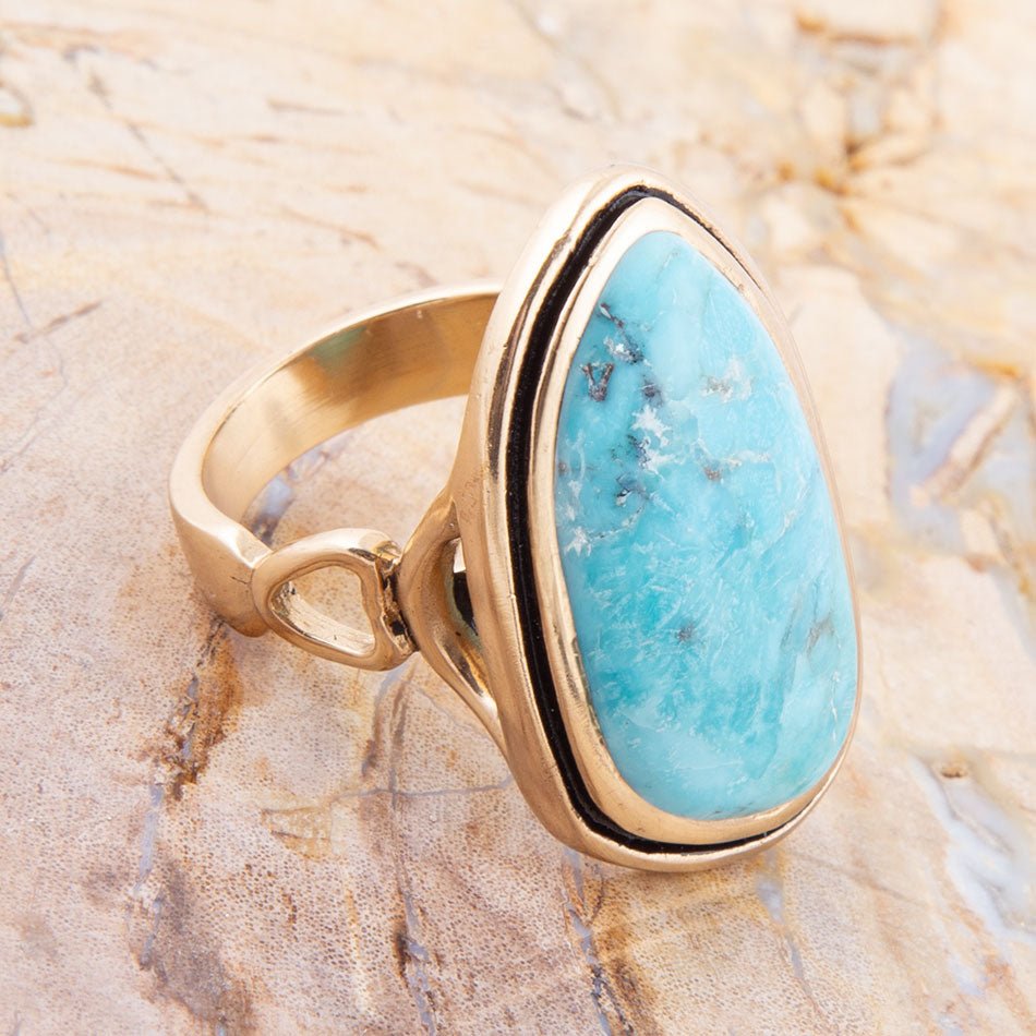 Blue Turquoise Golden Statement Ring - P's One-Stop Shop 