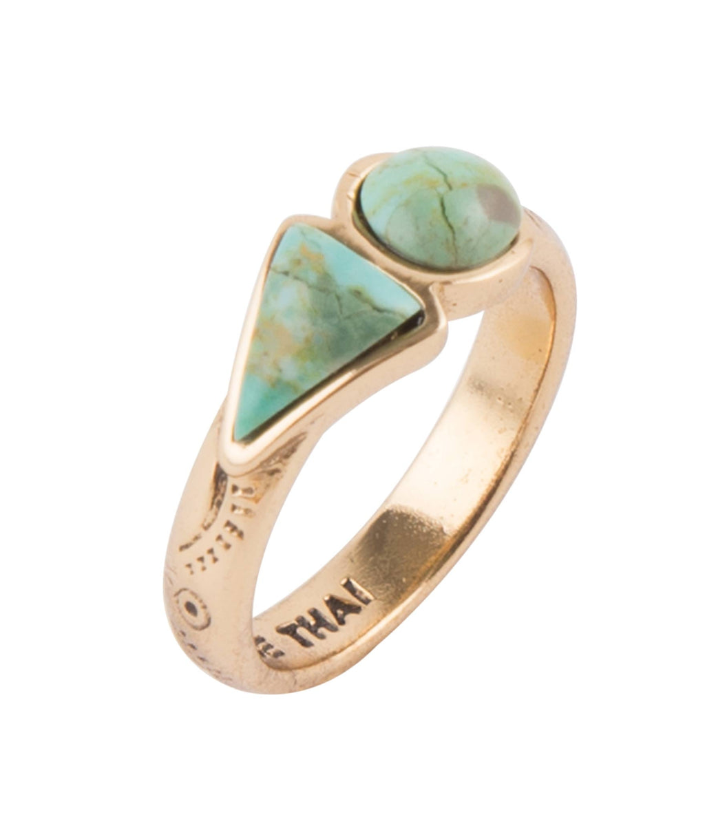 Blue Turquoise Shape Golden Bronze Ring - P's One-Stop Shop 