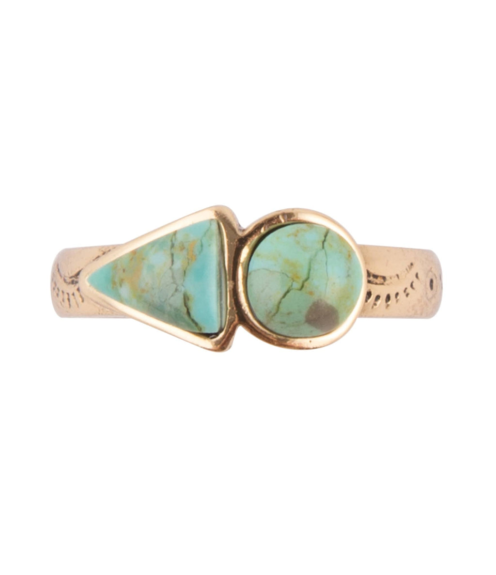 Blue Turquoise Shape Golden Bronze Ring - P's One-Stop Shop 