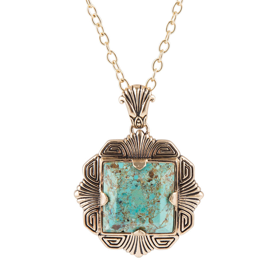 Blue Turquoise Square Golden Pendant Necklace - P's One-Stop Shop 