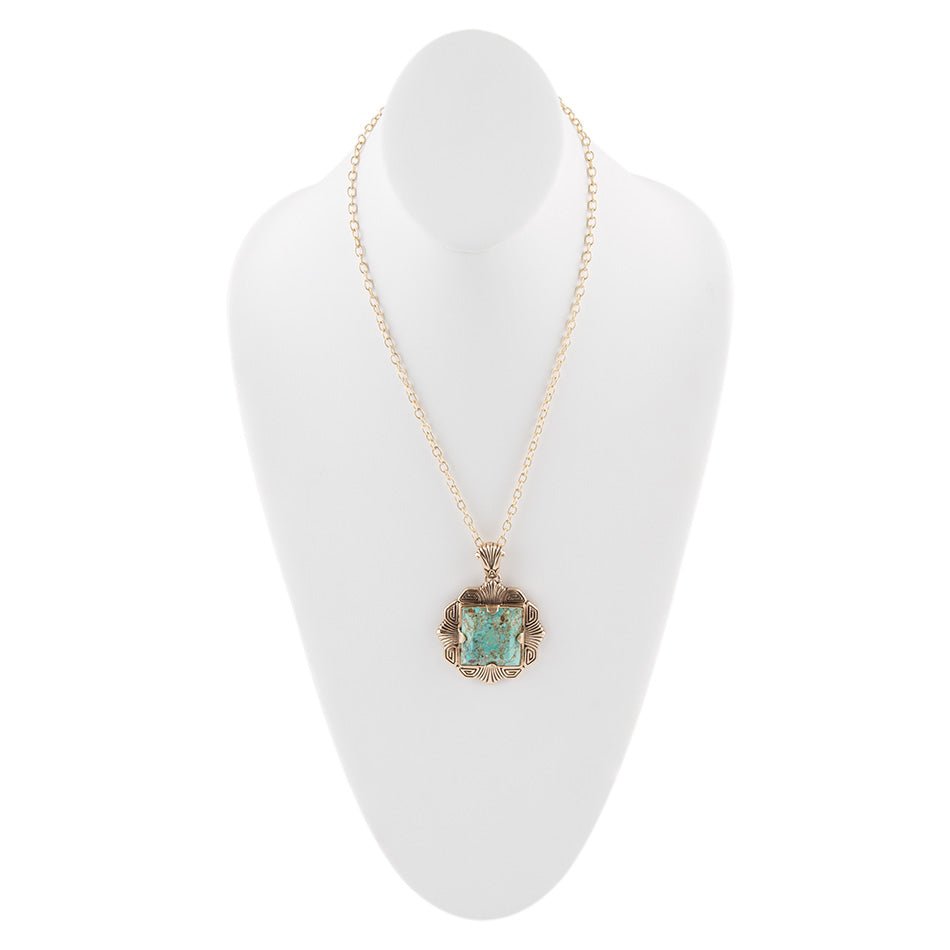 Blue Turquoise Square Golden Pendant Necklace - P's One-Stop Shop 