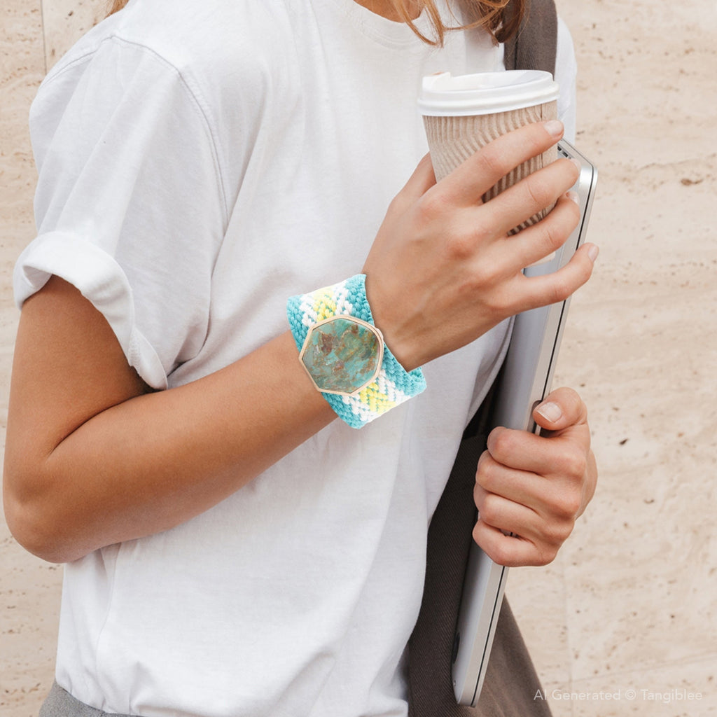 Blue Turquoise Textile Blues Woven Bracelet - P's One-Stop Shop 