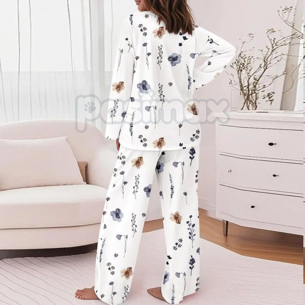 ChicMe Women's Floral Print Lounge Set - Long Sleeve Top & Casual Pants with Pockets, Comfortable Home Wear - P's One-Stop Shop 