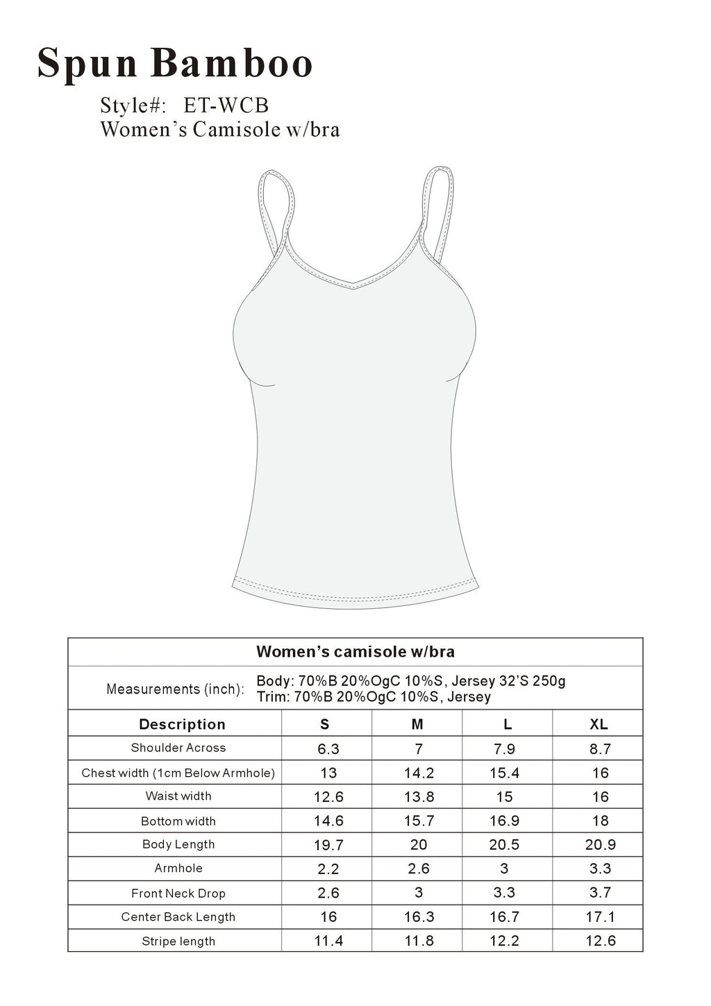 Clearance Women's Bamboo/Cotton Camisole with Shelf Bra - P's One-Stop Shop 