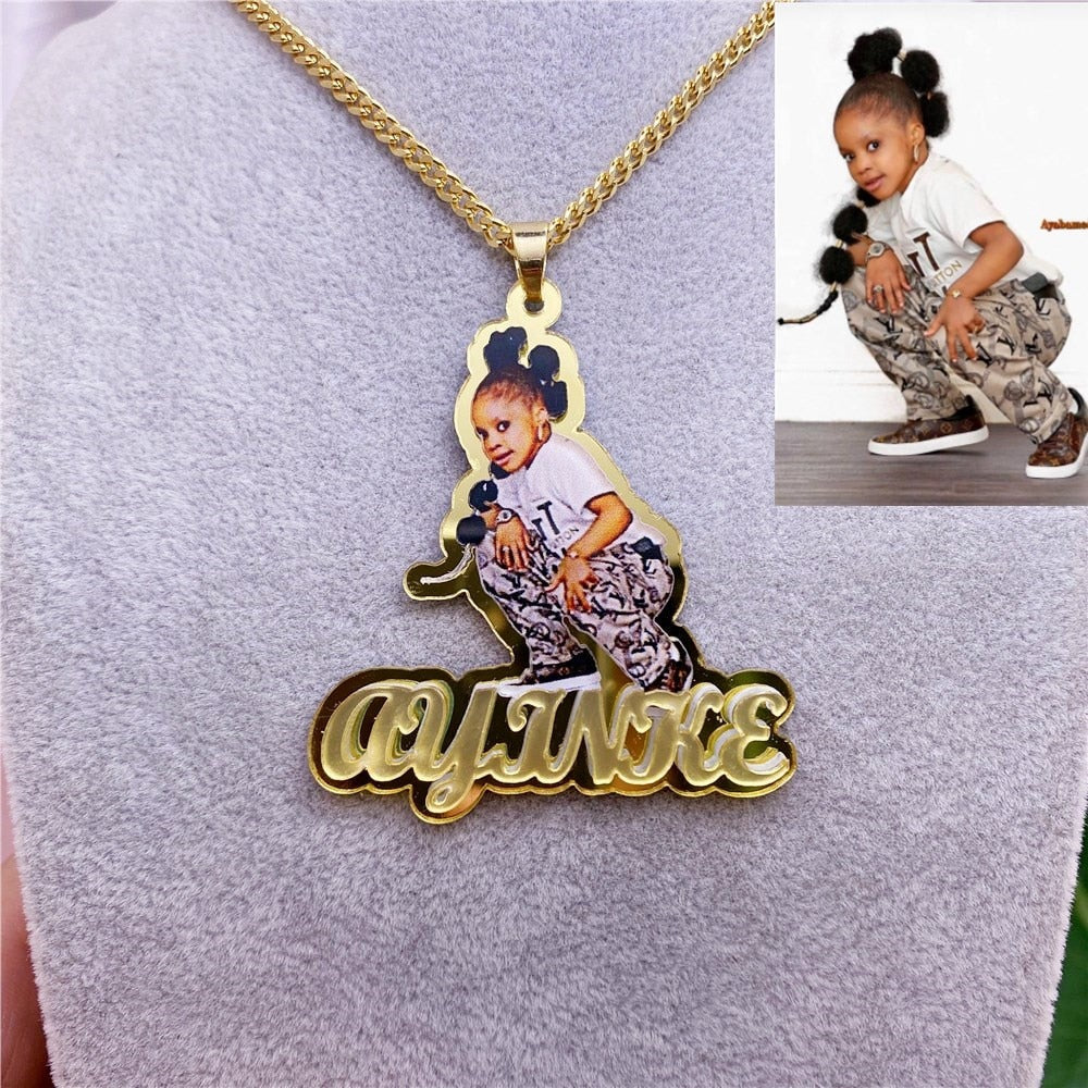 Custom Name Picture Necklace for Kids Personalized Acrylic Pendent Necklace Custome Memory Jewelry - P's One-Stop Shop 