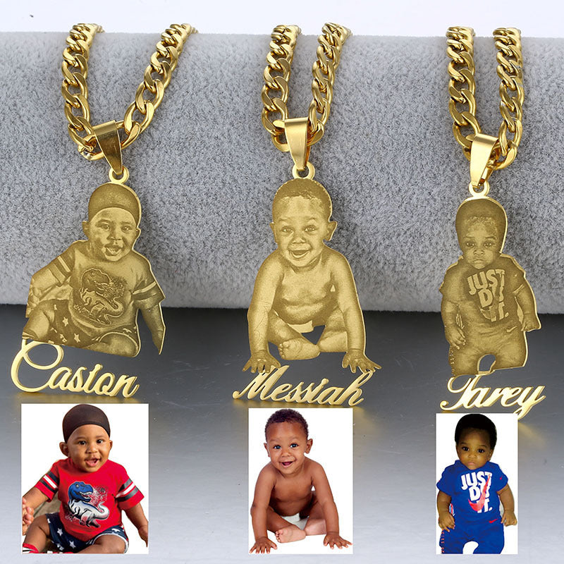 Custom Photo Necklace Custom Picture Nameplate Pendant Necklace for Kids Memory Jewelry - P's One-Stop Shop 