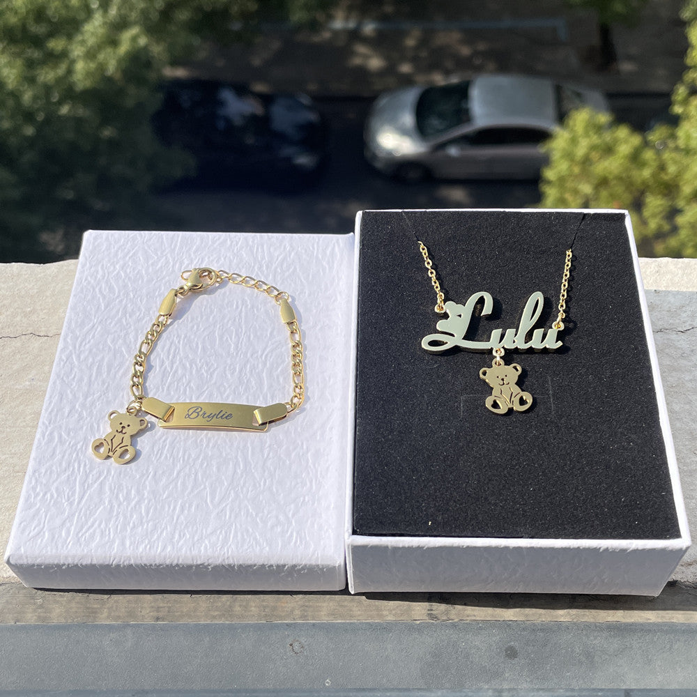 Customized Name Bear Necklace Bracelet Kids DIY Jewelry Set - P's One-Stop Shop 