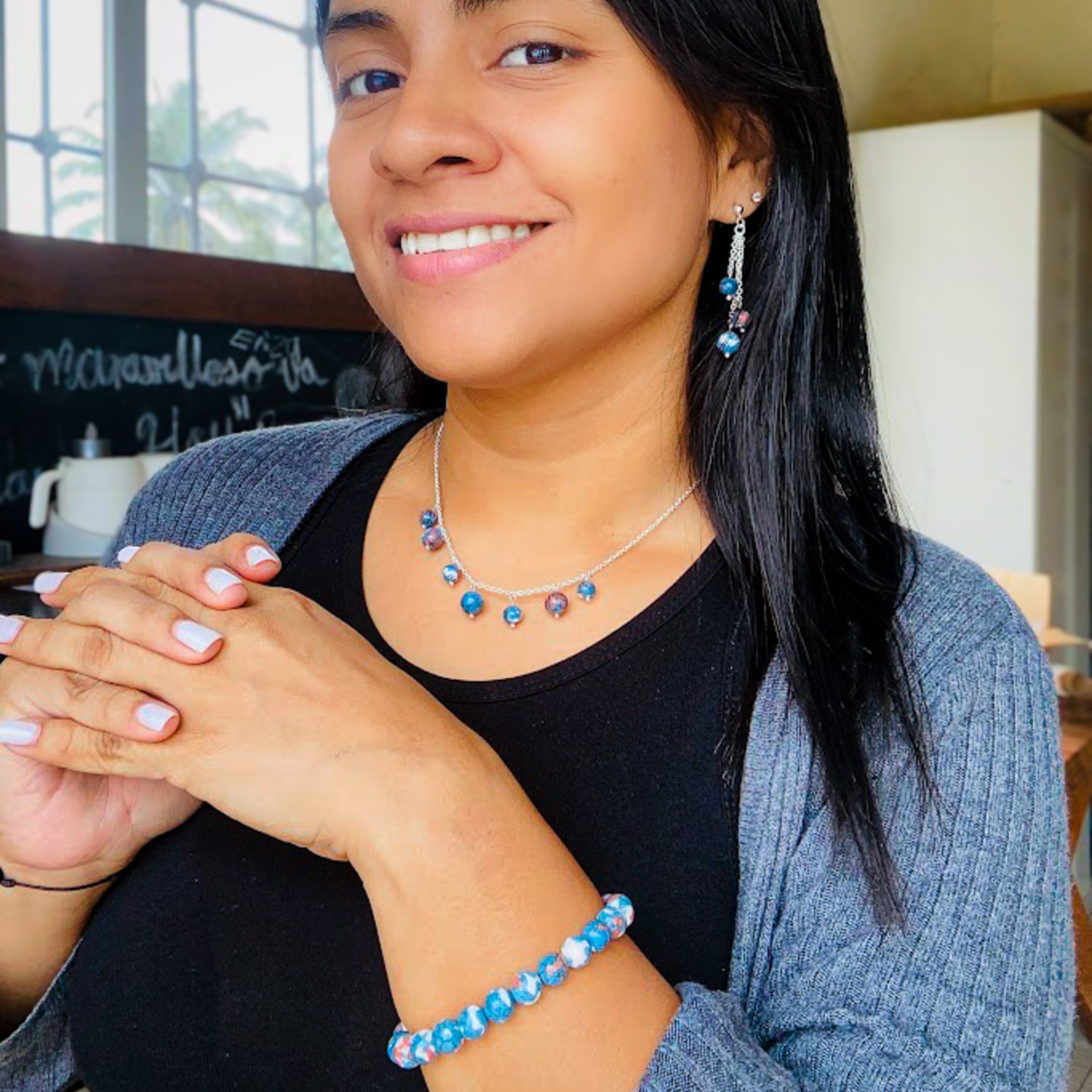 Denim Blue Jasper Necklace with Extender & Lobster Clasp - P's One-Stop Shop 