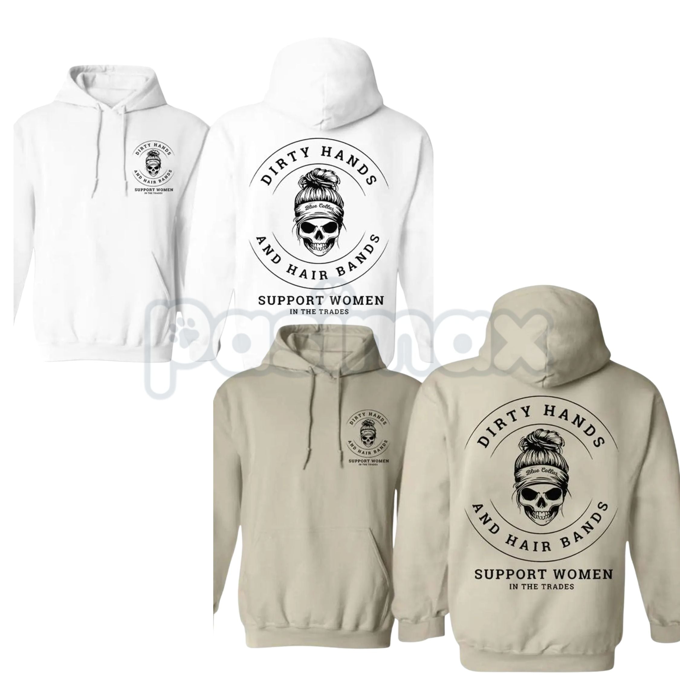 Dirty Hands and Hair Bands Skull Hoodie – Blue Collar Tradeswoman Apparel, Hard Working Women's Pullover, Unisex - P's One-Stop Shop 