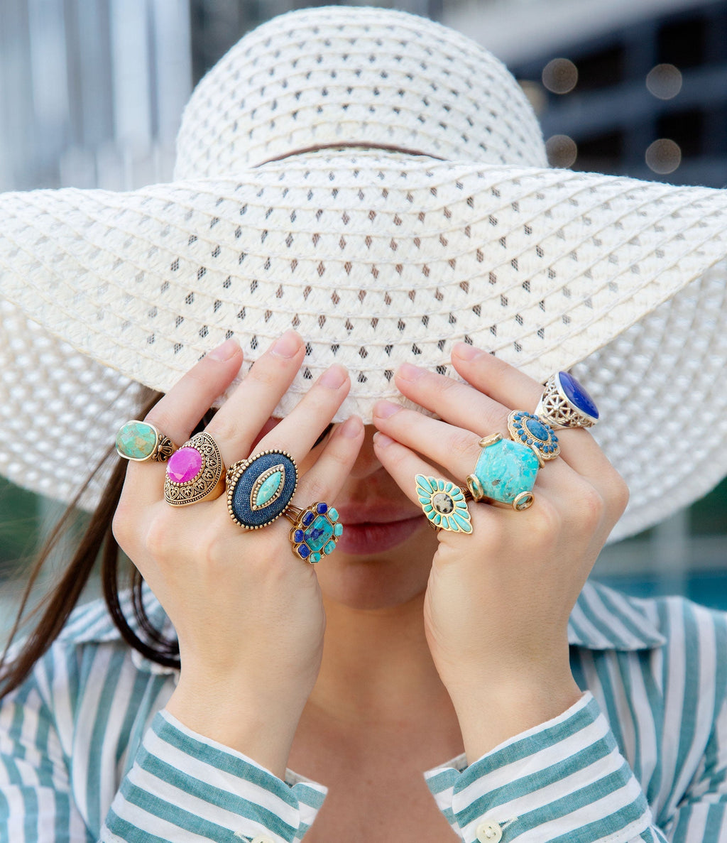 Duality Blue Lapis and Turquoise Golden Statement Ring - P's One-Stop Shop 