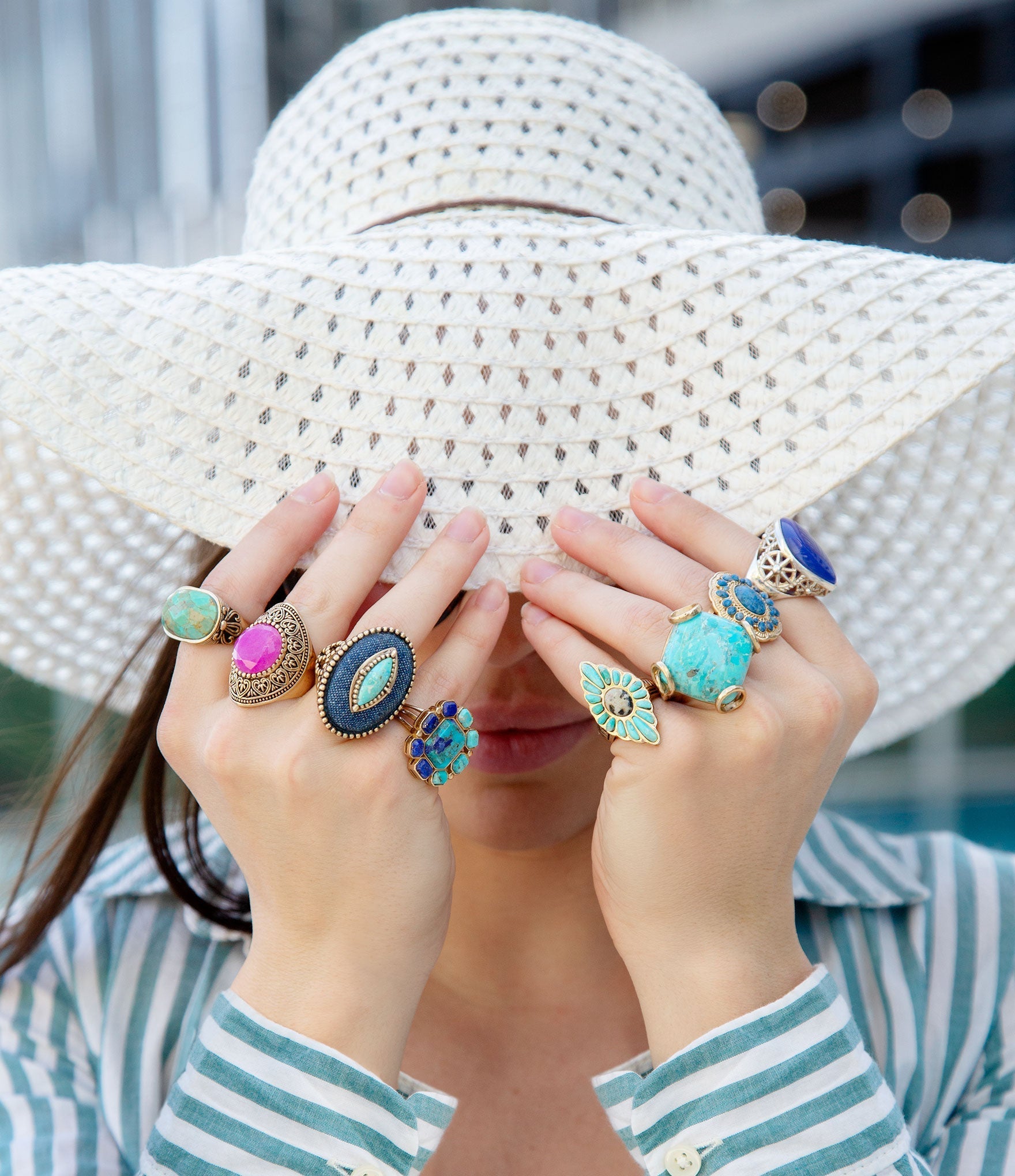 Duality Blue Lapis and Turquoise Golden Statement Ring - P's One-Stop Shop 