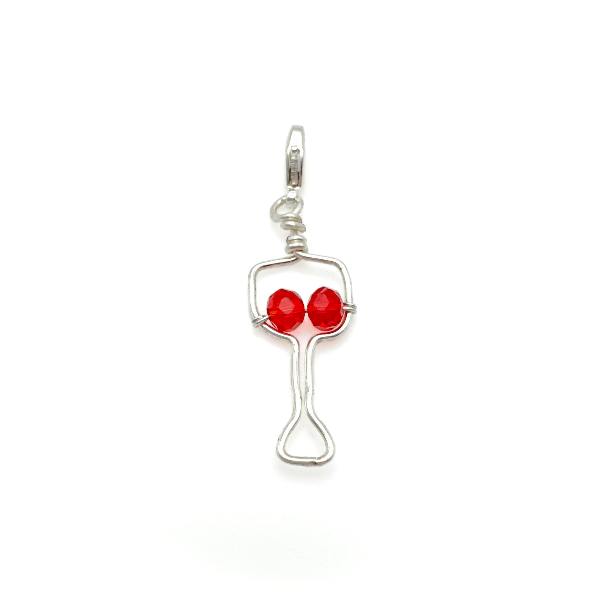 Elegant Silver Wine Glass Charm with Red Crystal Accents - P's One-Stop Shop 