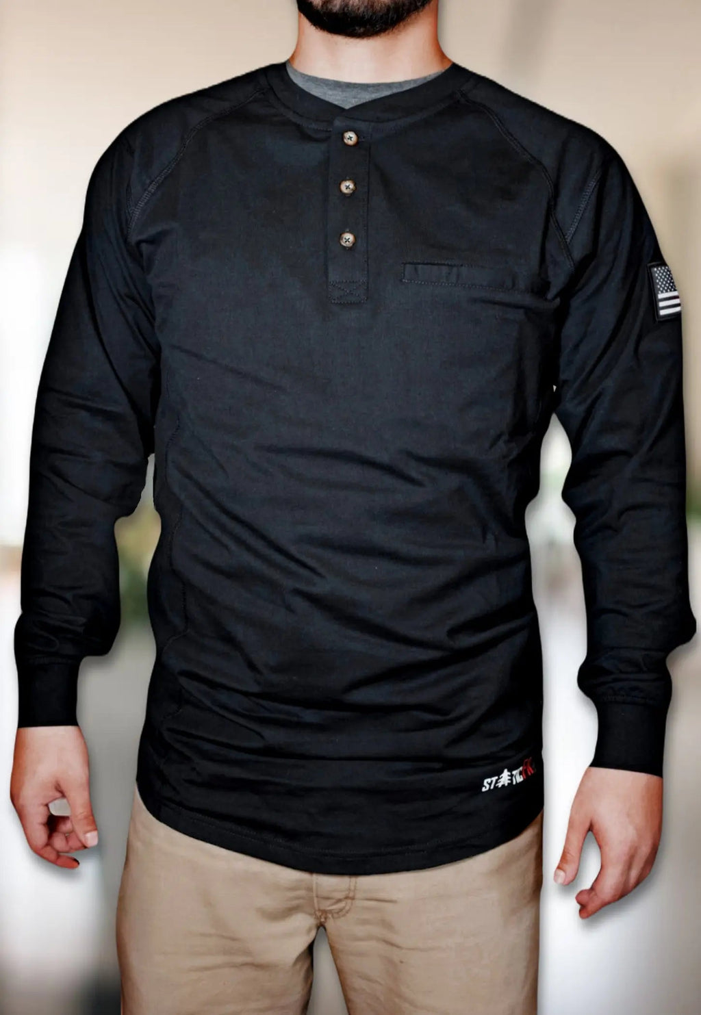 FR 3-Button Henley Shirt - Black - P's One-Stop Shop 