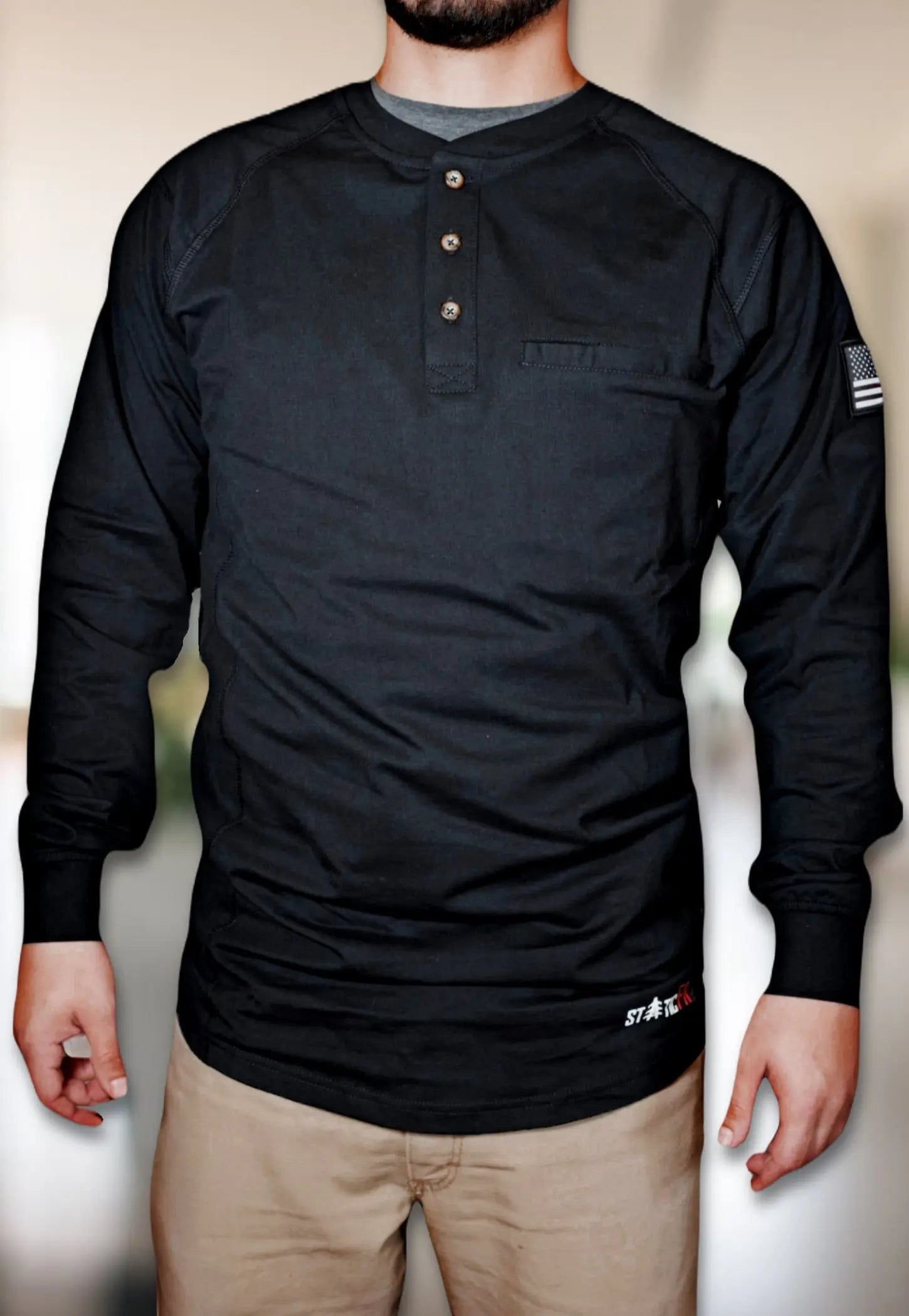 FR 3-Button Henley Shirt - Black - P's One-Stop Shop 