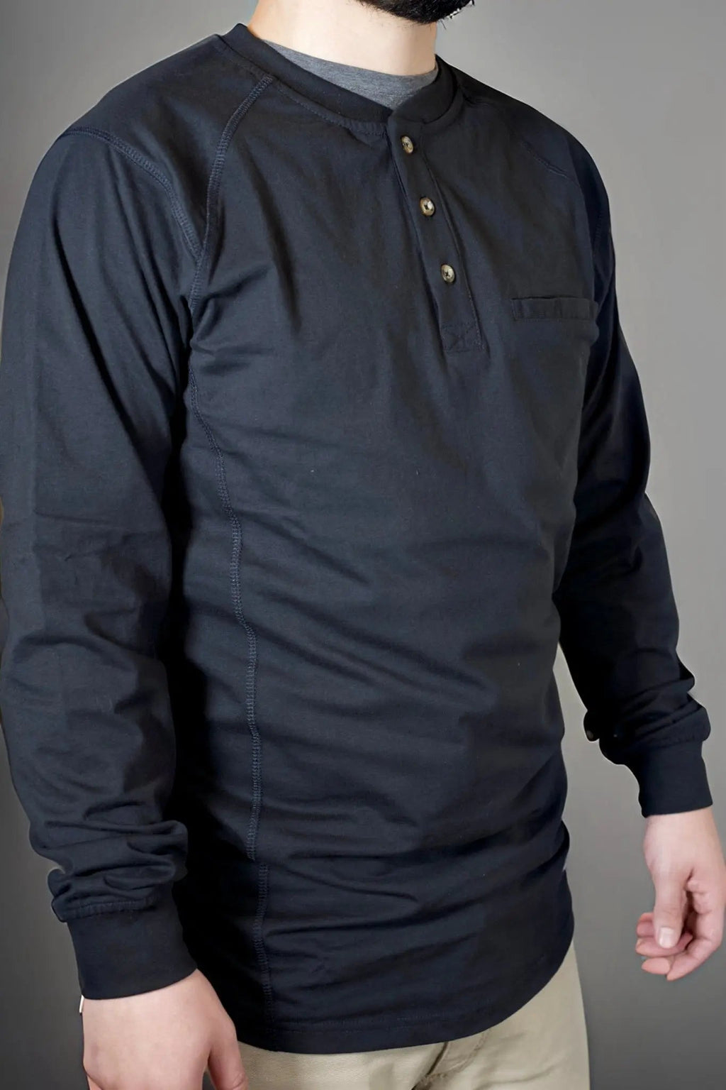 FR 3-Button Henley Shirt - Black - P's One-Stop Shop 