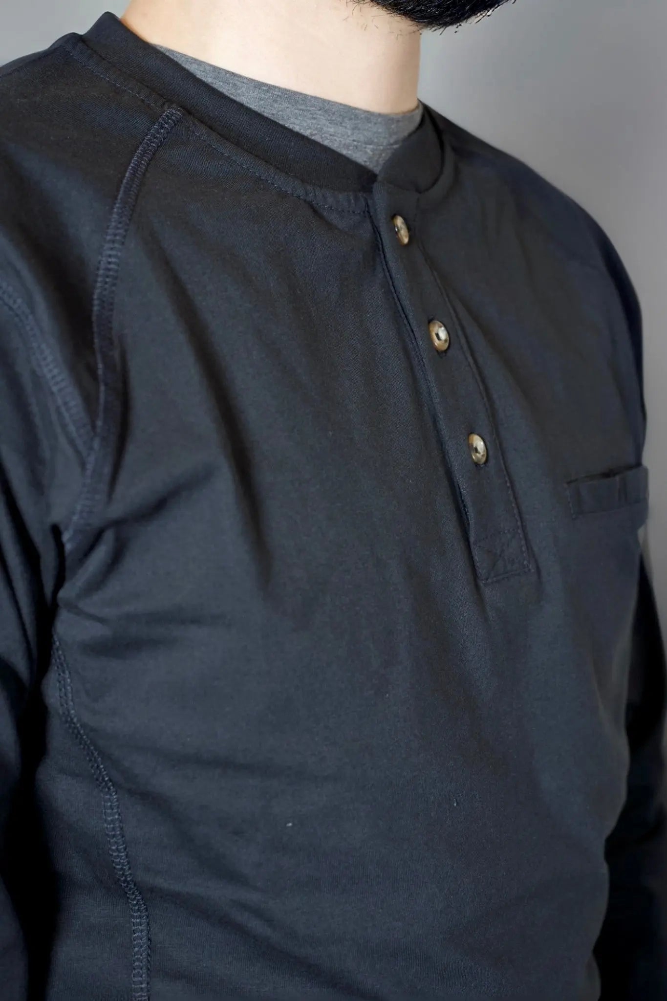 FR 3-Button Henley Shirt - Black - P's One-Stop Shop 