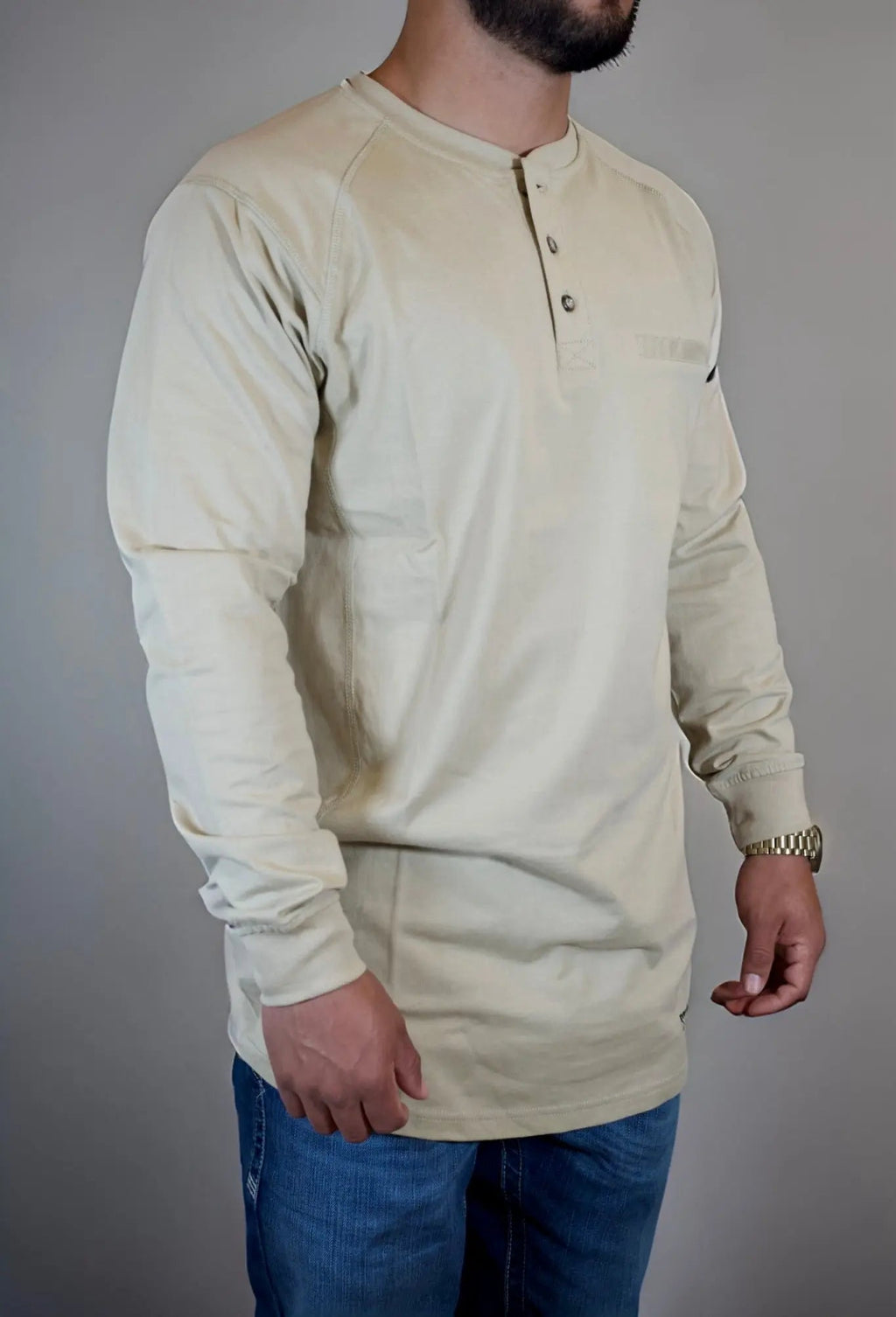 FR 3-Button Henley Shirt - Tan - P's One-Stop Shop 