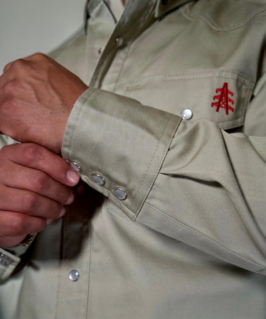 FR Western Style Pearl Snap - Khaki - P's One-Stop Shop 