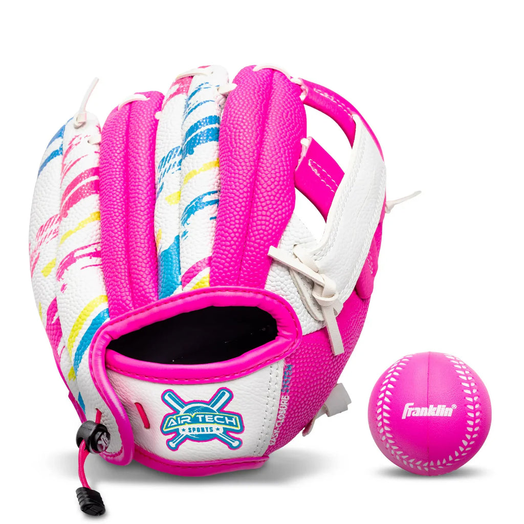 Franklin Sports Air Tech T-Ball Fielding Glove and Mitts with Ball - White /Pink - P's One-Stop Shop 