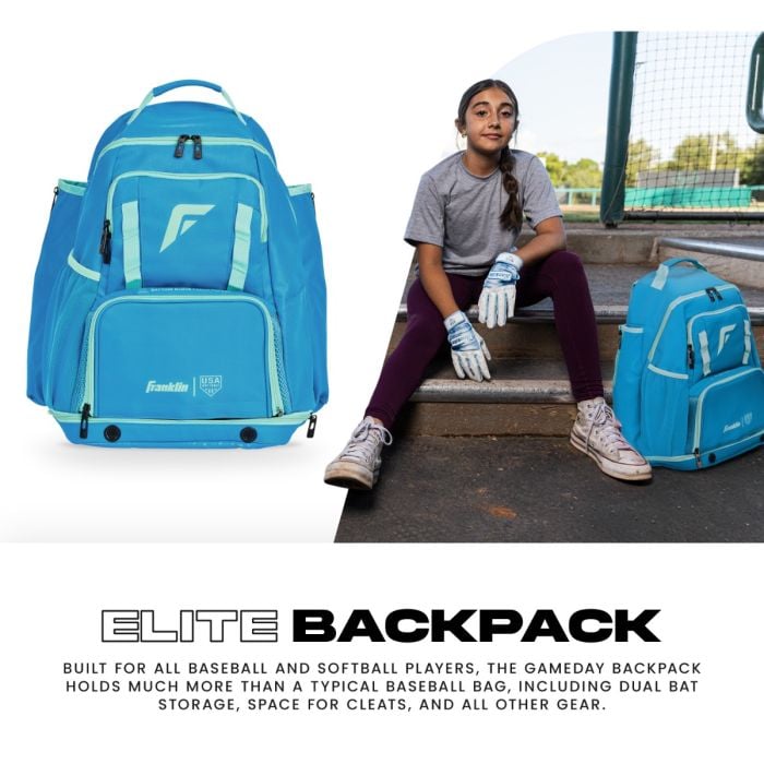 Franklin Sports USA SB Gameday Fastpitch Softball Backpack – Blue/Mint – Adult & Youth Equipment Bag - P's One-Stop Shop 