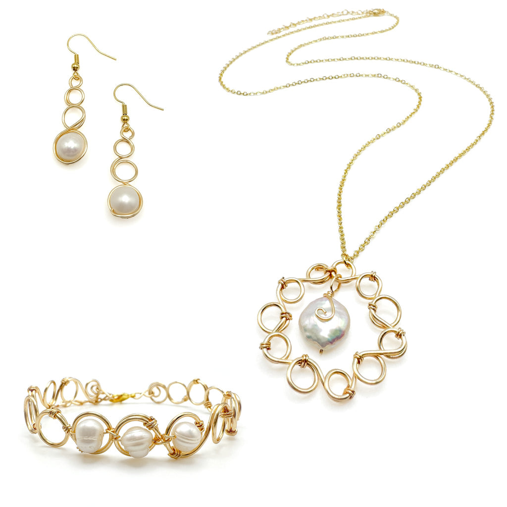 Golden Harmony Freshwater Pearl Drop Earrings - P's One-Stop Shop 