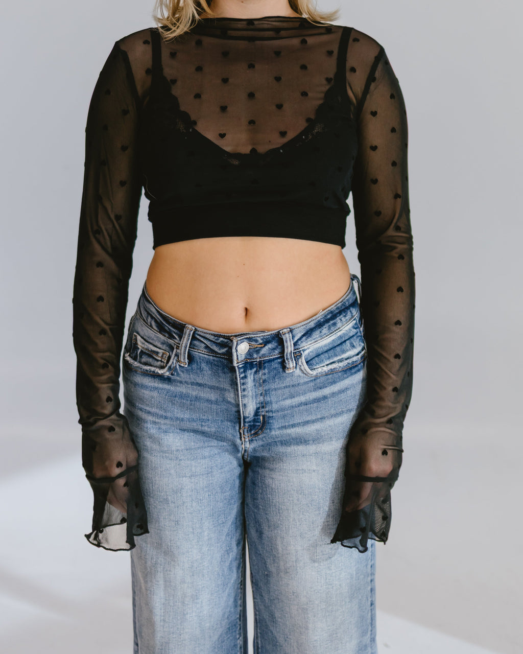 Heart Mesh Mock Neck Halftee - P's One-Stop Shop 
