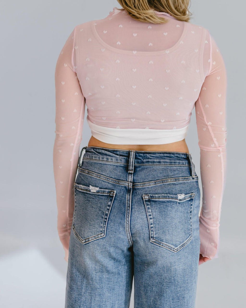 Heart Mesh Mock Neck Halftee - P's One-Stop Shop 